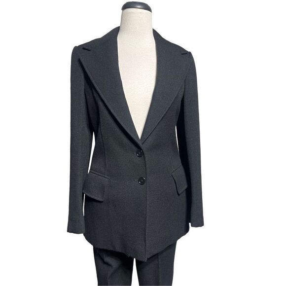 Anne Klein Vintage Heavy Wool Business Suit, Blazer, Pants Black Small - Picture 1 of 7
